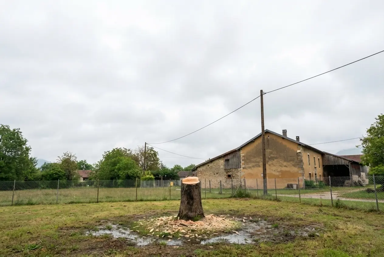 Terrain dégagé après abattage par démontage à La Motte-Servolex