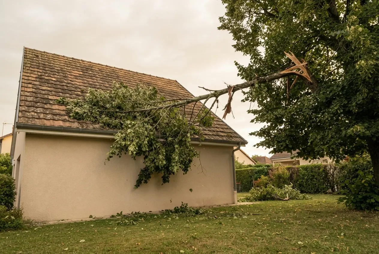 Branche de tilleul en équilibre sur une toiture à Barberaz