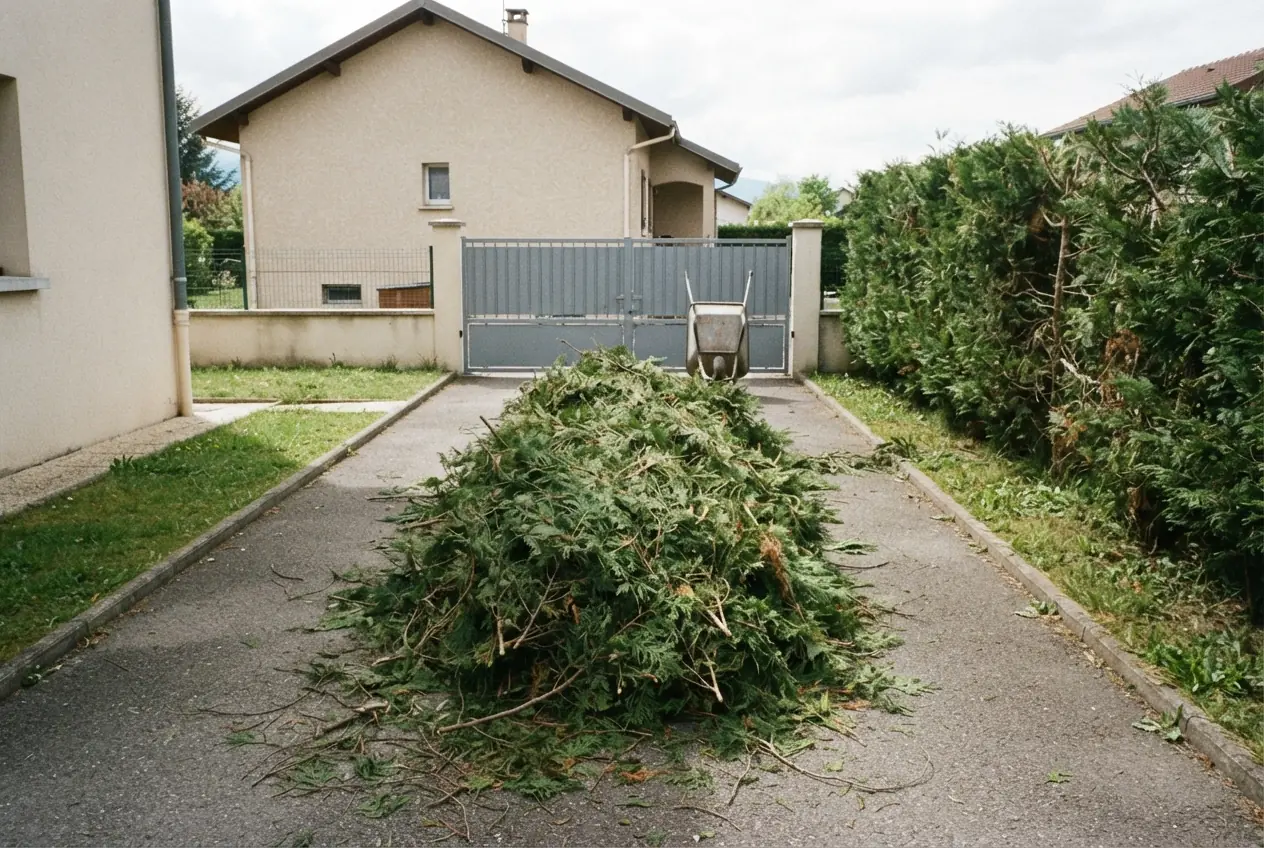 Tas de branchages de haie avant ramassage à Chambéry