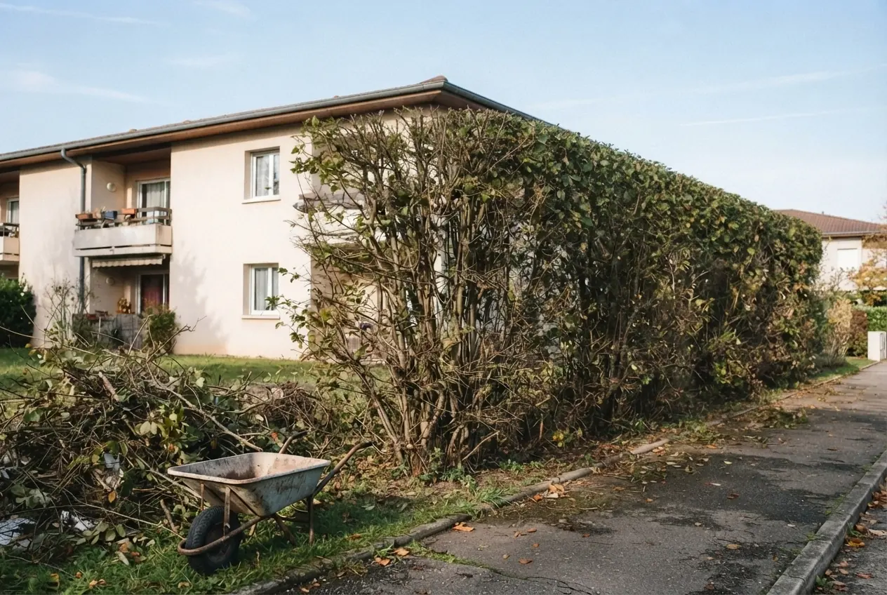 Haie de charmille dense après taille à La Motte-Servolex
