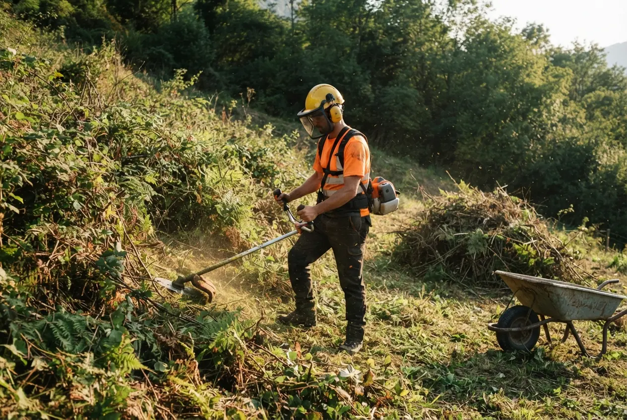 Débroussaillage d'un talus en pente à Barberaz