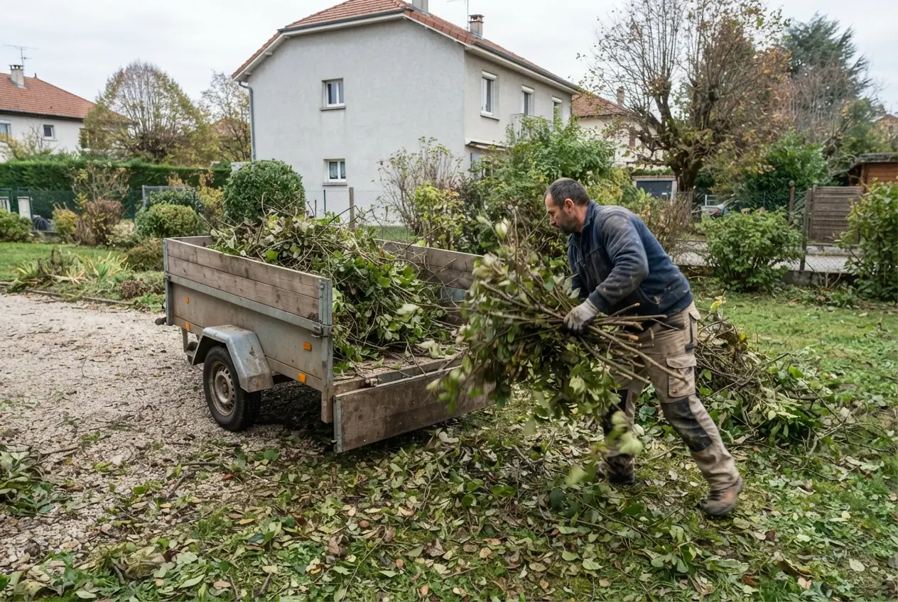 Ramassage de déchets verts après élagage à Barberaz